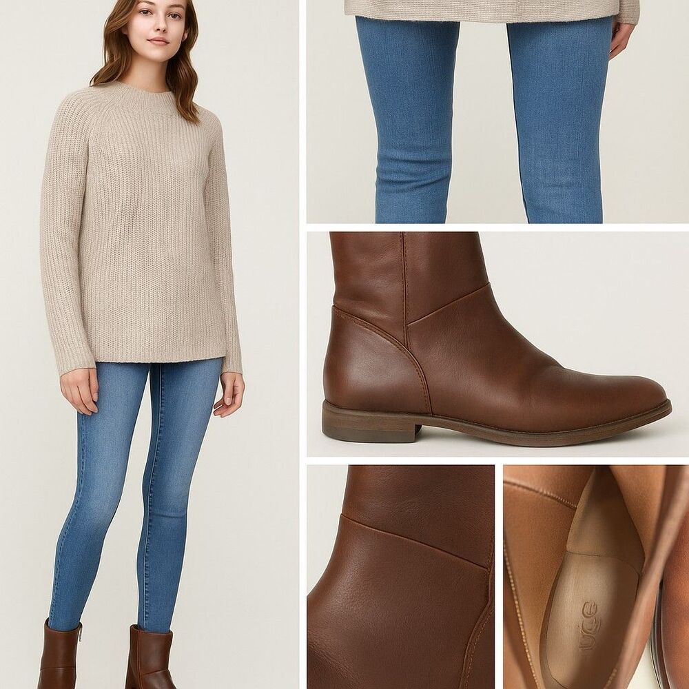 UGG Australia Women’s 9.5 Brown Leather Ankle Boots | Side Zip | Round Toe | Cla